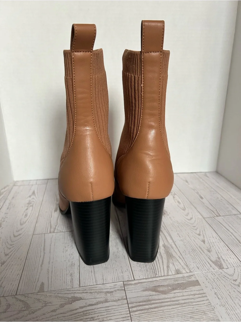 Women's Tan Knit-Shaft Pointed Ankle Booties